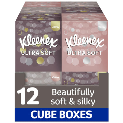 Kleenex Ultra Soft Facial Tissues - Pack of 12 Cube Tissue Boxes - Our Softest Tissue - Supremely Soft And Silky Designed With Luxury In Mind