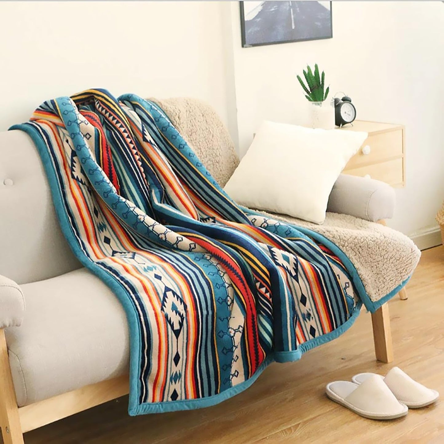 UKELER Boho Sherpa Throw Blanket and Faux Fur Throw Blanket, Soft Cozy Warm Blanket for Bed, Couch, Sofa, Office, Camping, Travel