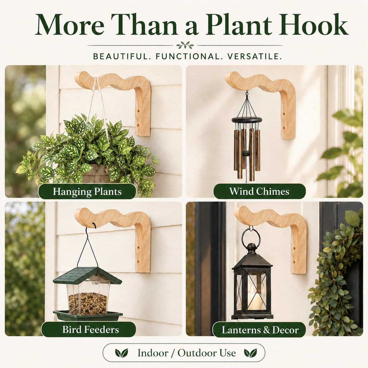 FGSAEOR Wavy Wooden Plant Hangers Wall Mount Hanging Plant Hooks 2 Pack