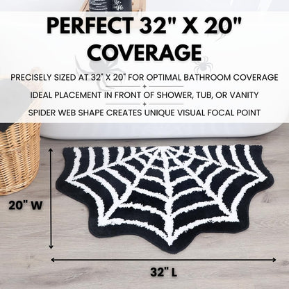 WITTIZA Spider Web Bath Mat - Black & White Gothic Bathroom Rug, Non-Slip Quick Dry Microfiber, Soft Plush for Halloween Decor & Goth Home, Machine Washable, 32" x 20"