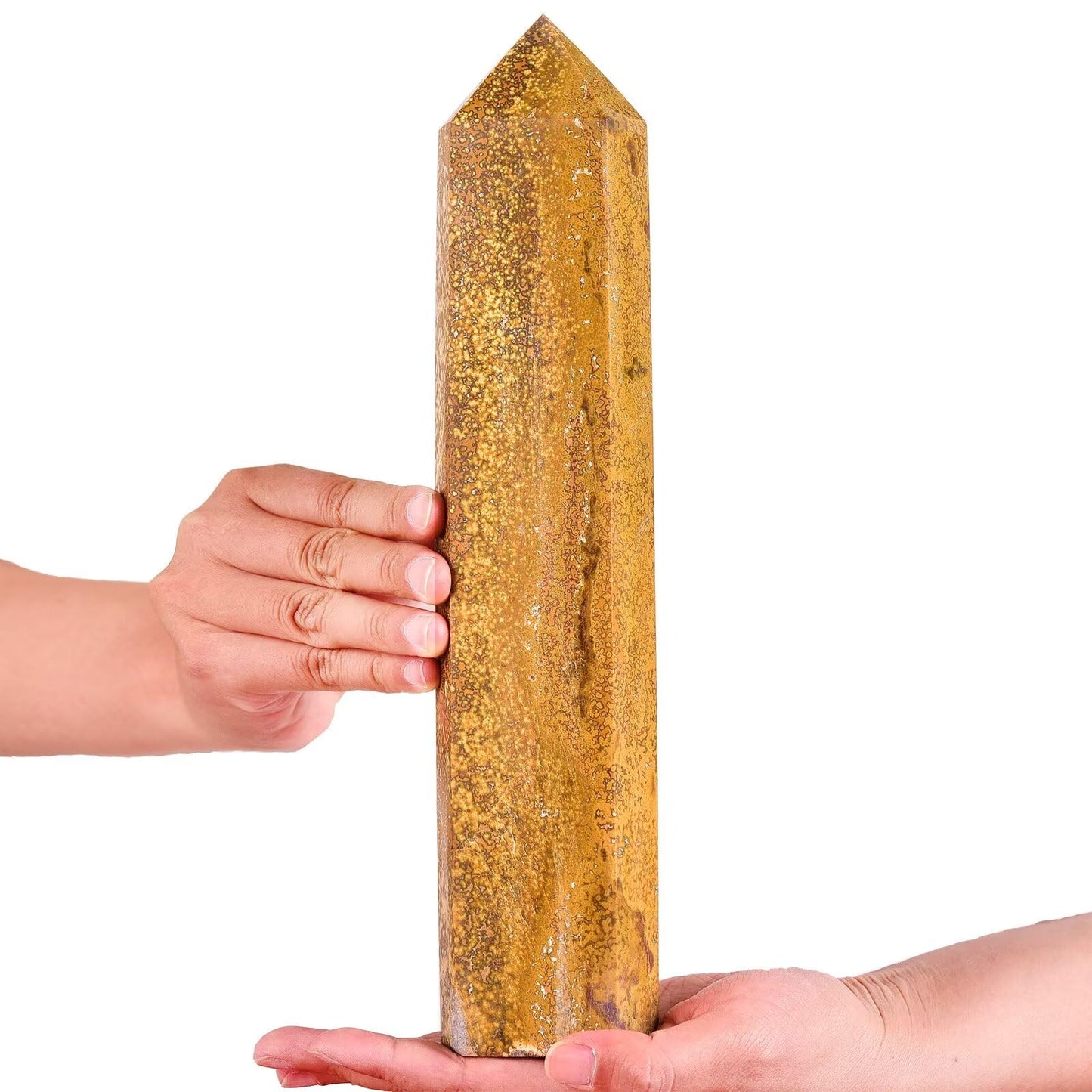AMOYSTONE Large Yellow Ocean Jasper Stone Wand Healing Crystal Obelisk Tower 6 Faceted Column Reiki Chakra Meditation Therapy 2.2-2.6 LBS