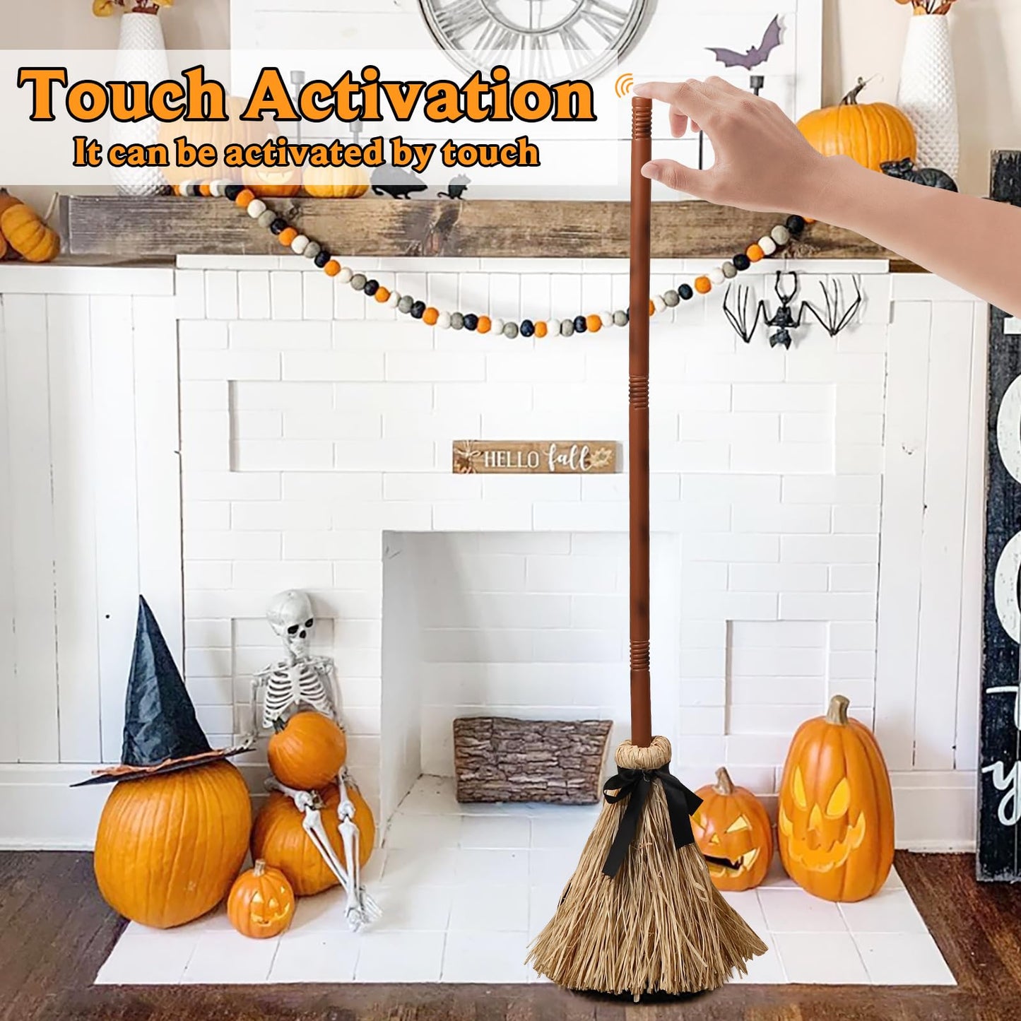 Halloween Decoration- 43.5 Inches Tall Animated Floating Witch's Broom –Haunted Dancing Broom for Indoor Party Home Floor Decor