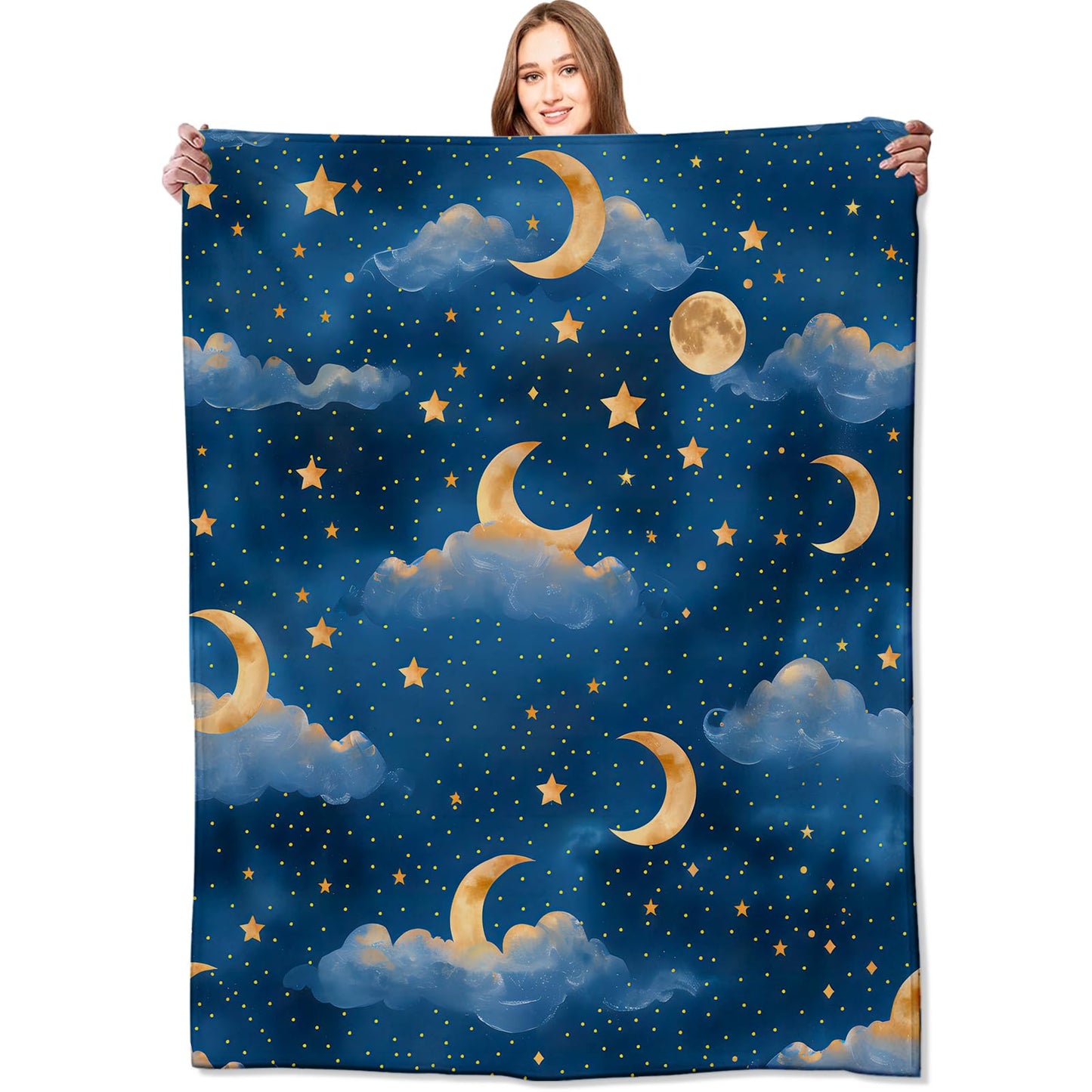 VODRM Moon Cloud Stars Blanket Dreamy Night Sky Throw Blankets Gifts for Girls Boys Adults Lightweight Soft Fleece Cozy for Sofa Couch Bed Room Travel Birthday Party Decor 50x60in