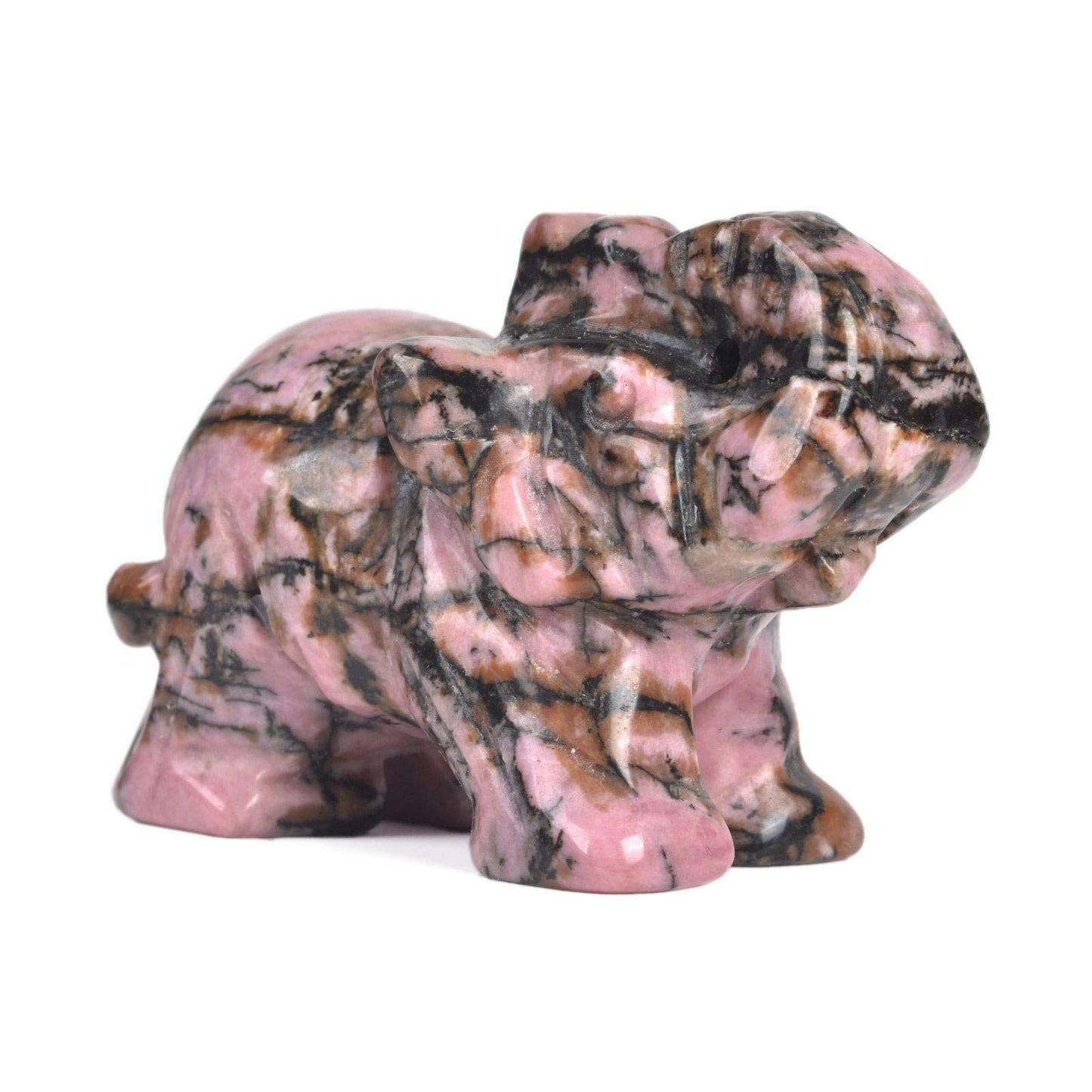 Justinstones Carved Natural Matrix Rhodonite Gemstone Elephant Healing Guardian Statue Figurine Crafts 2 inch