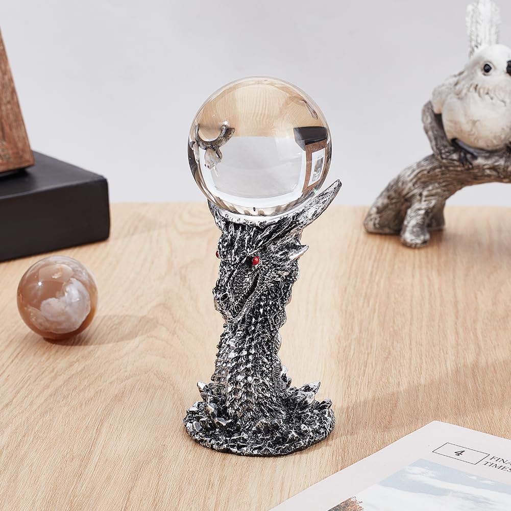PH PandaHall Dragon Head Crystal Ball Stand Resin Orb Holder Base Crystal Ball Holder Sphere Stand Holder for 40~60mm Sphere Photography Props Room Home Table Decoration, Silver