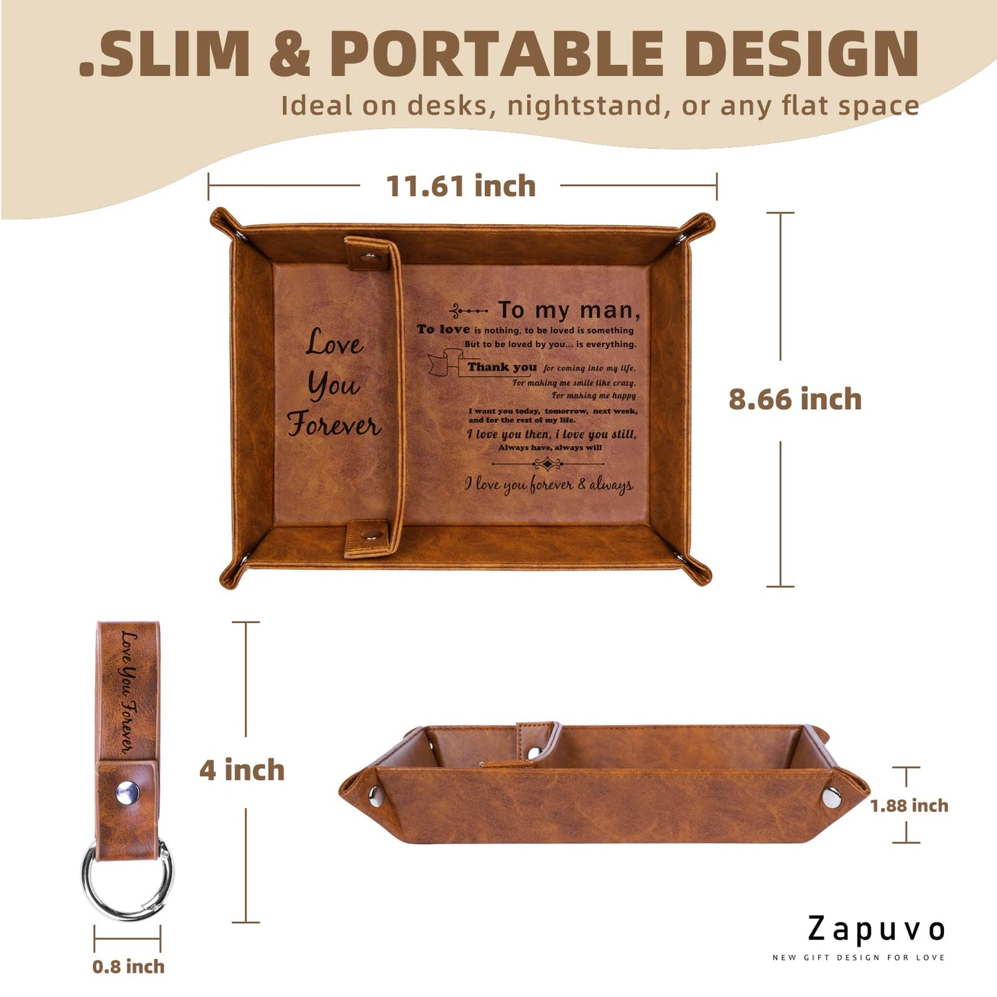 ZAPUVO PU Leather Valet Tray and Keychain, Valentines Day Birthday Gifts for Men, Unique Romantic Gifts for Men Him Boyfriend, Best Mens Gifts Ideas for Husband Anniversary from Wife