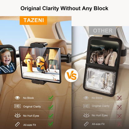 TAZENI Baby Car Mirror, 2 in 1 Car Mirror for Baby with Tablet Holder for Headrest, Safety Original Clarity for iPad Holder Mount, New Born Essentials, Crash Tested & Certified