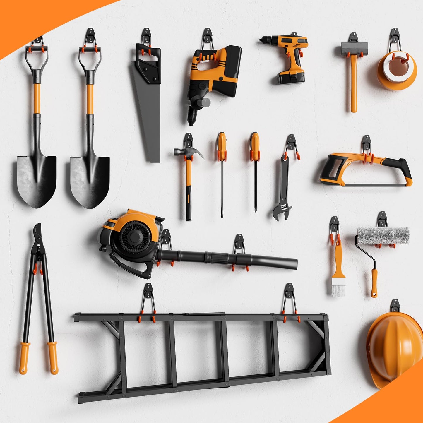 Kitmiido Steel Garage Storage Hooks - 12 Pack Anti-Slip Coating, Heavy Duty Wall Mount Hooks for Hanging Bike, Ladder, Garden Tools (Orange)