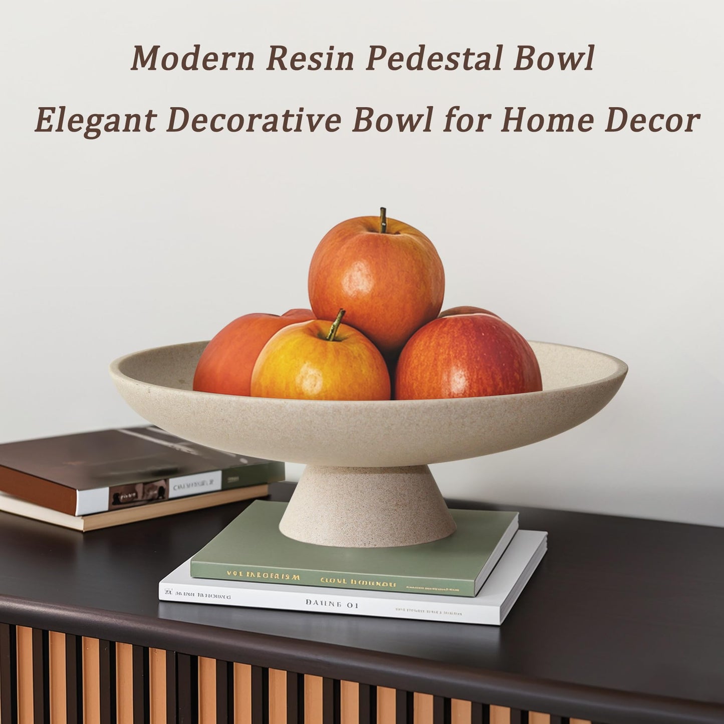 YMXYJM Modern Resin Pedestal Decorative Bowl, Large Fruit Bowl for Kitchen Counter, Stylish Key Bowl for Entryway Table, Beige