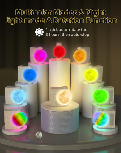 INSSISAIN Sunrise Alarm Clock for Bedrooms - Auto-Rotating Moon Lamp with Wake-Up Light & Night Light, 10 Nature Sounds, Dual Alarms for Heavy Sleepers, 30/60/90 Timer & Snooze