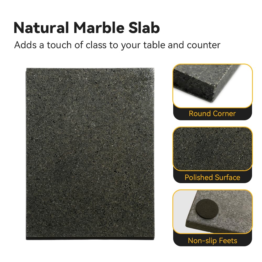 Kota Japan Premium Non-Stick Natural Black Granite Stone Pastry Cutting Board Slab 12" X 16" with No-Slip Rubber Feet for Stability and to Protect your Countertops | Easy to Clean | Stays Cool