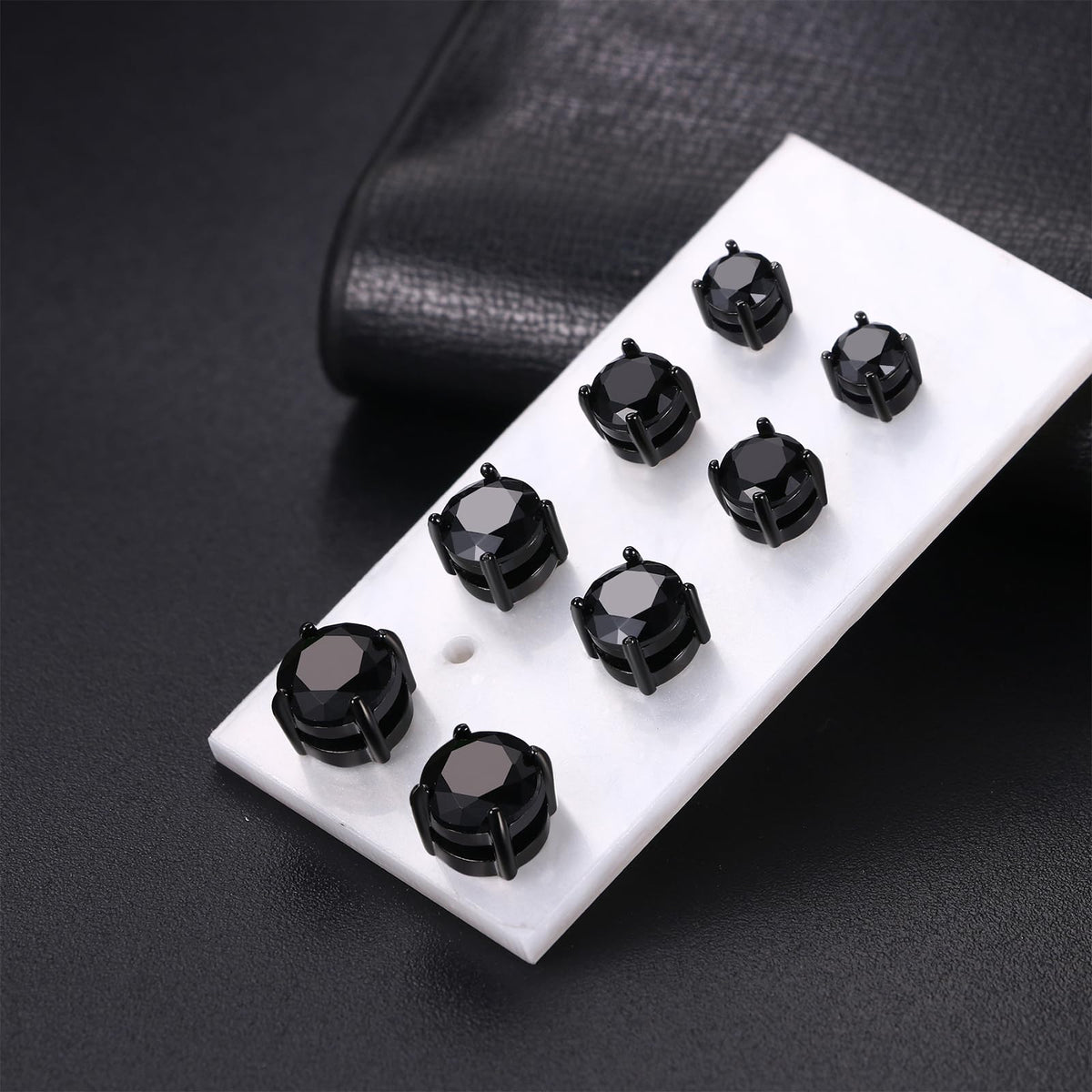 Magnetic Non-piercing Clip On Earrings: Stainless Steel 5-8mm Black CZ Inlay Round Fake Cheater Studs for Men Women, 4 Pairs