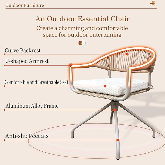 TWT Patio Dining Chairs Outdoor Stackable Dining Chairs for All Weather, Breathable Textilene Garden Outdoor Furniture for Backyard Deck (Brown, Rotatable Set of 2)