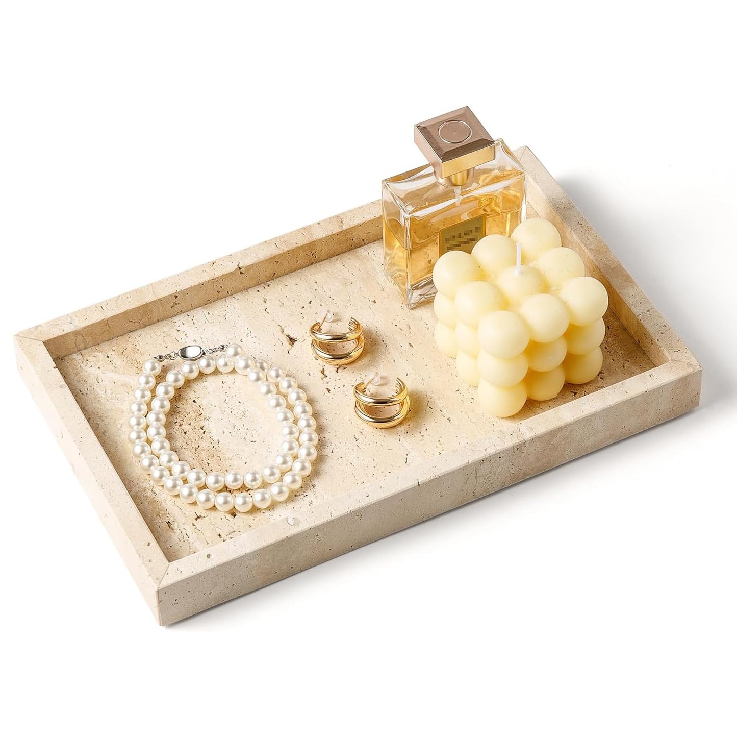 Kesoniku African Natural Marble Tray, 11.8"x7.8" Coffee Table Vanity/Decorative Tray for Jewerly, Watch, Perfume, Rectangle Genuine Marble Stone for Bedroom/Bathroom/Kitchen Countertop