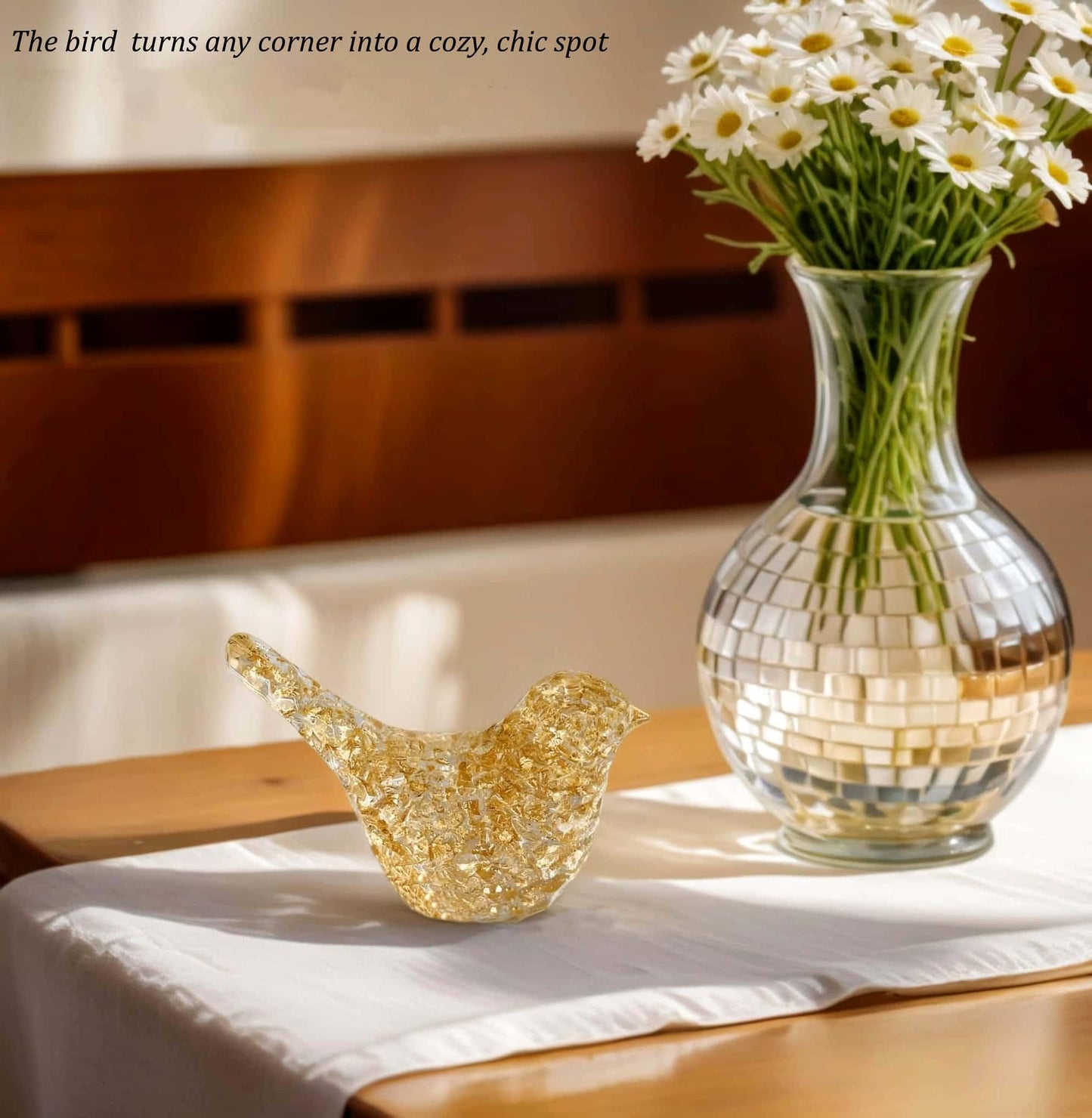 JWT Astyle Goldfoil Glitter Bird Figurines Staue Minimalist Home Decor Accents,Hammered Sculpture Gifts for Bird Lovers,Knick Knacks for Shelves Bookshelf Office