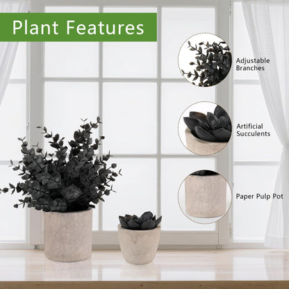 ALAGIRLS 4 Packs Fake Plants Small Artificial Plants Indoor Black Eucalyptus Rosemary Succulents Plants Potted Faux Plants for Home Indoor Office Bathroom Living Room Decor