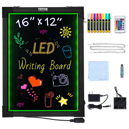 VEVOR 32"x24" LED Message Writing Board, Menu Sign Boards, Illuminated Erasable Lighted Chalkboard, Neon Effect Drawing Panel with 8 Fluorescent Chalk Markers and Remote Control