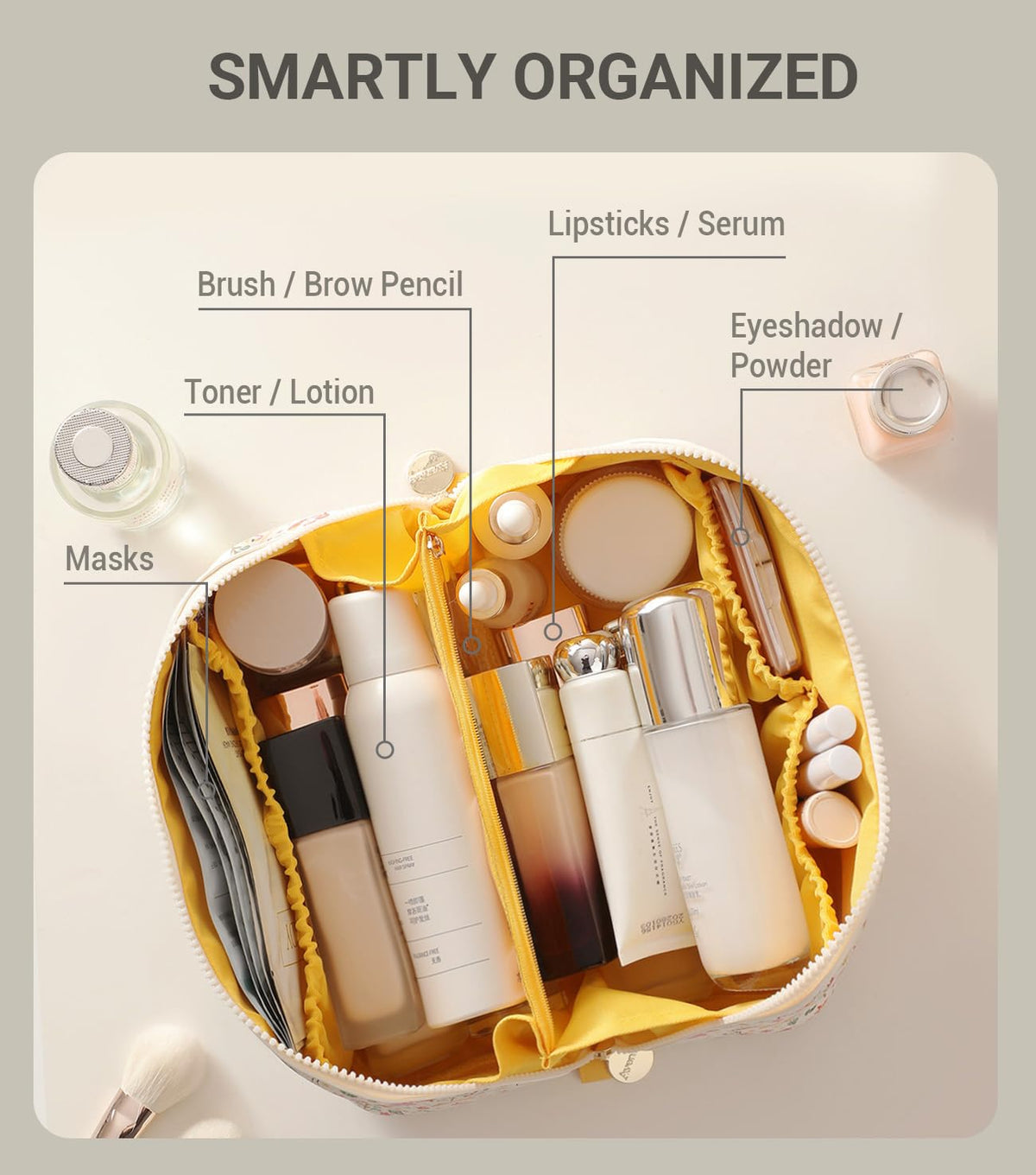 Aveniee Travel Makeup Bag for Women, Large Cosmetic Organizer with Open-Flat Design, Clear Divider & Handle - Waterproof PU Leather Toiletry Pouch