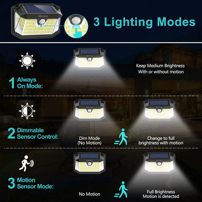 WELALO Solar Security Lights, 188 LED Solar Motion Sensor Lights, IP65 Waterproof Solar Lights Outdoor Garden, 3 Modes PIR Solar Powered Wall Lights for Outside Garden Fence Door Yard (2 Pack)