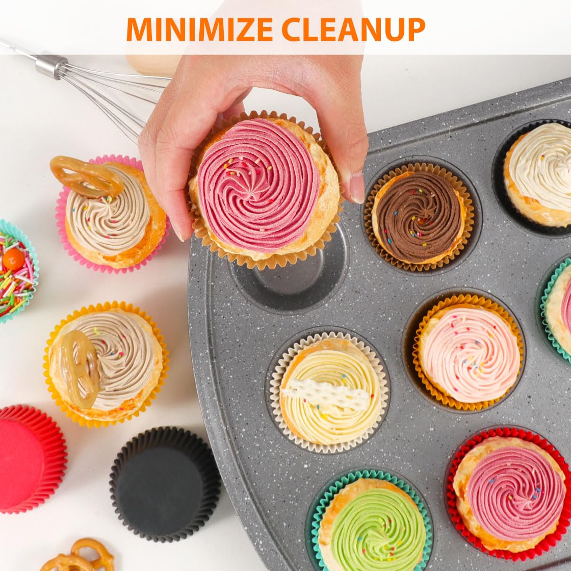 Standard Black Cupcake Liners for Baking 200 Counts - Caperci Greaseproof Muffin Baking Cups for Wedding Birthday Party Baby Shower Festivals (Black)