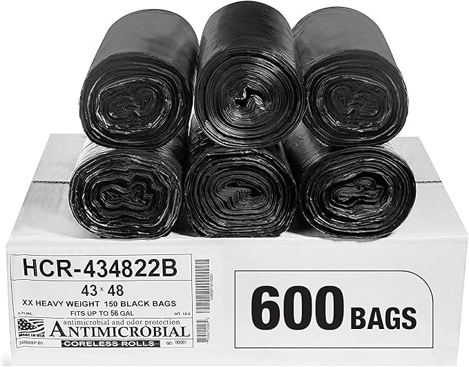 Aluf Plastics High Density Trash Bags, 56 Gallon, 22 Micron,