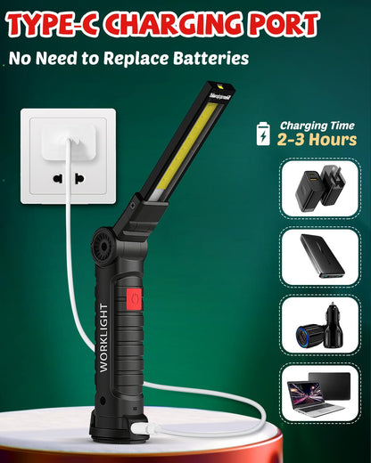 Coquimbo Mens Valentines Day Tool Gifts for Him Boyfriend Husband, Rechargeable LED Work Light BBQ Grill with Magnetic Base Hook, 360° Rotate Mechanic Flashlight Dad Birthday Gifts (2 Pack Black)