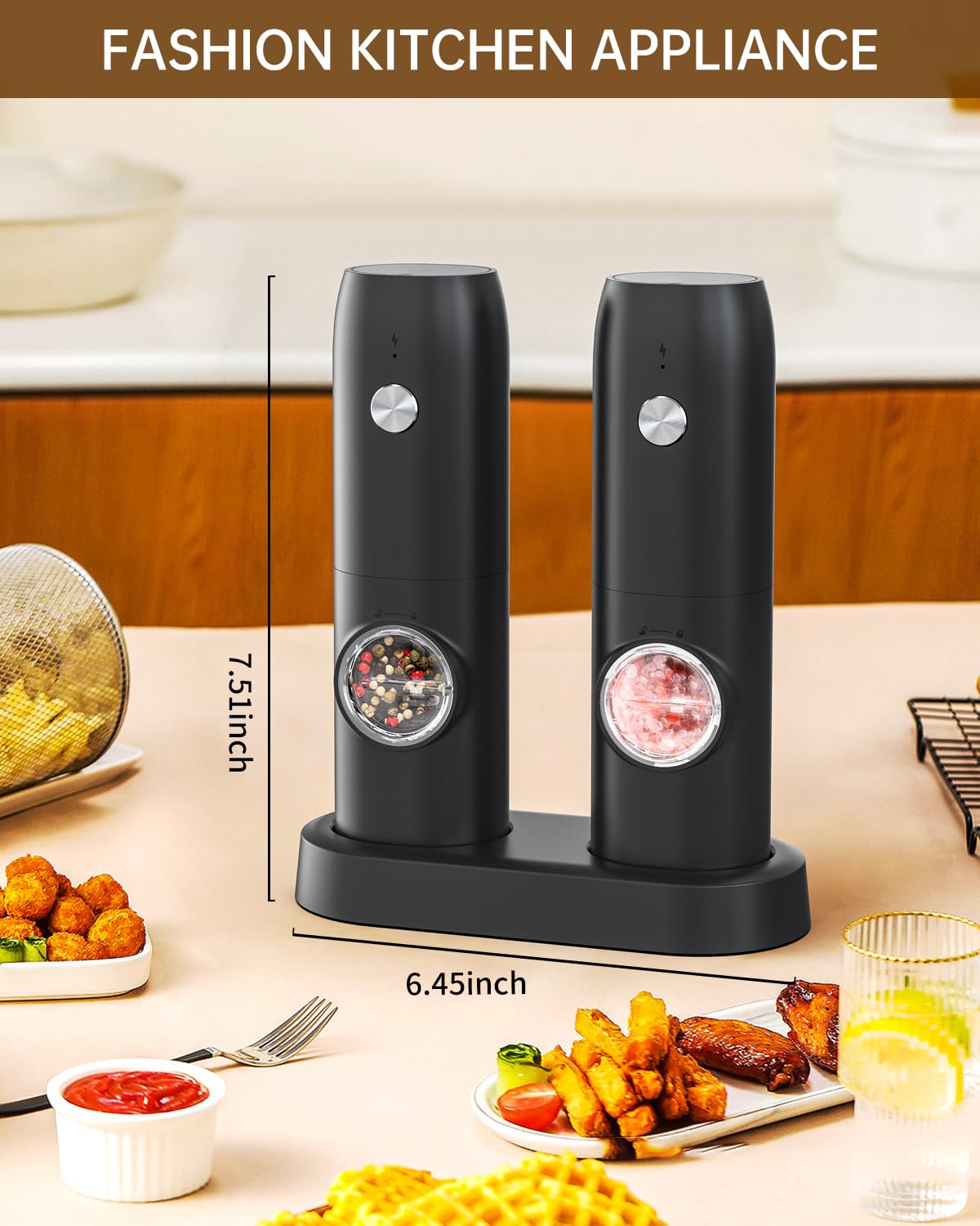CIRCLE JOY Electric Pepper Grinder Mills, USB Rechargeable Salt and Pepper Set with Charging Base, Ceramic Grind and Adjustable Coarseness, Automatic Grinder for Home, Kitchen