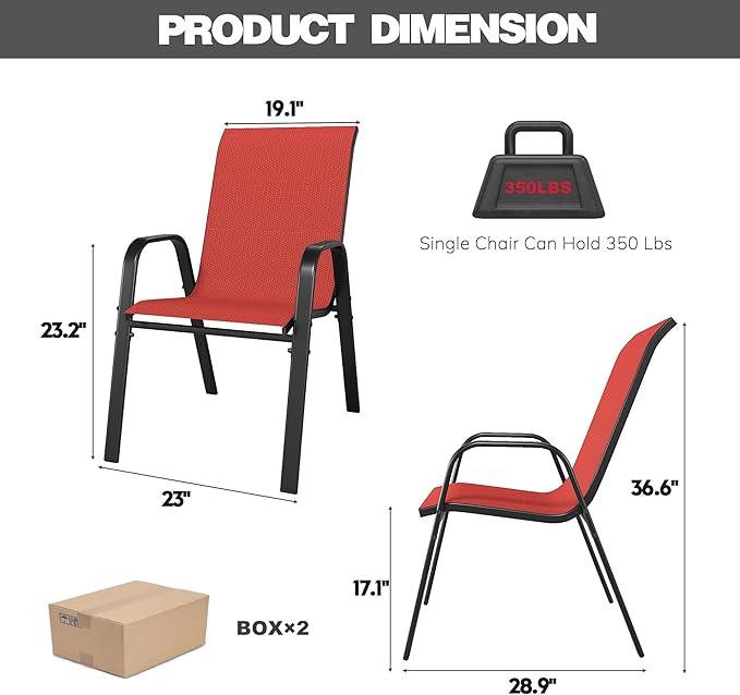 Patio Chairs Set of 4, Stackable Outdoor Dining Chairs for All Weather Textilene Fabric & Metal Frame, Outdoor Chairs Set for Backyard Deck Garden