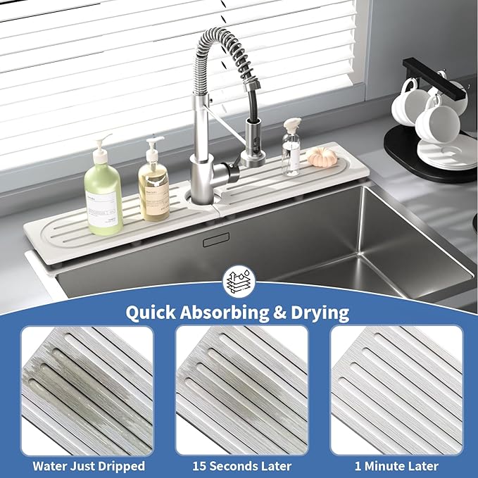 Fast Drying Kitchen Sink Splash Guard, Durable Stone Kitchen Faucet Mat
