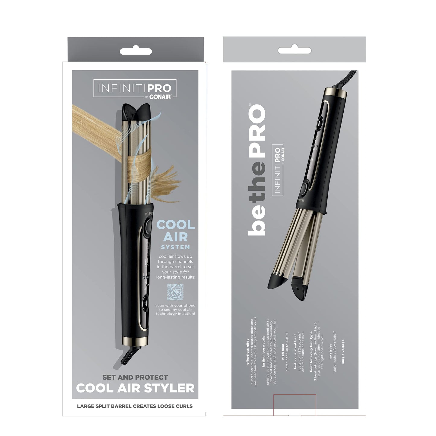 INFINITIPRO BY CONAIR 2-in-1 Cool Air Curling Iron and Flat Iron Luxe, Protects Against Damage and Locks in Style for Effortless Long Lasting Curls, Waves & Straight Looks with One Tool