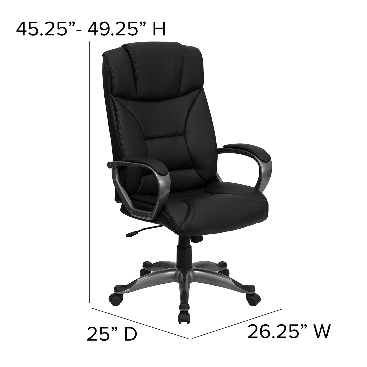 Flash Furniture High Back Black LeatherSoft Executive Swivel Office Chair with Arms 49.25 x 26.25 x 25