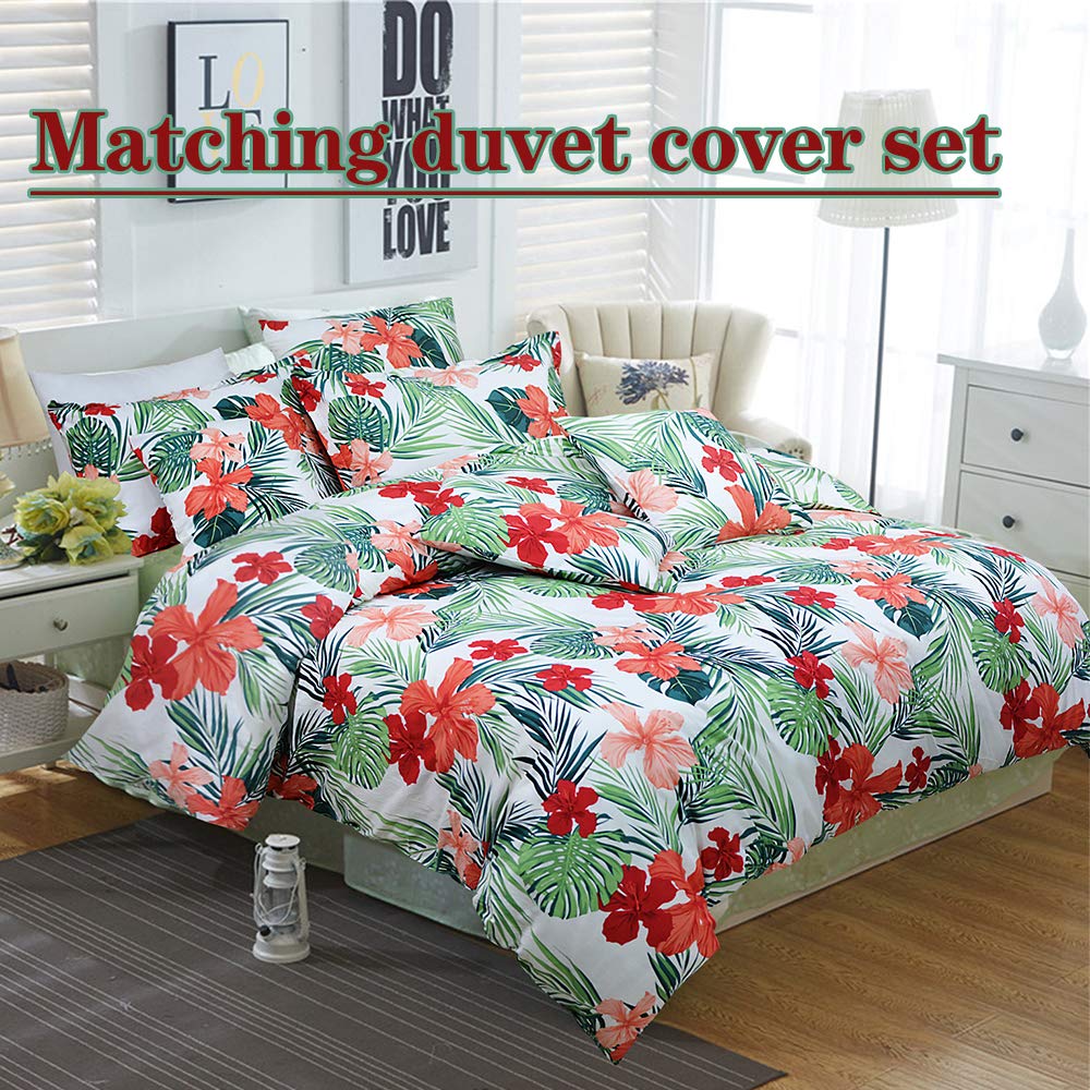 FADFAY Green Floral Sheets Queen Size 100% Cotton Floral Bed Sheet Ultra Soft Tropical Bedding Banana Palm Leaves Top Sheet Hawaiian Deep Pocket Fitted Sheet 4-Pieces