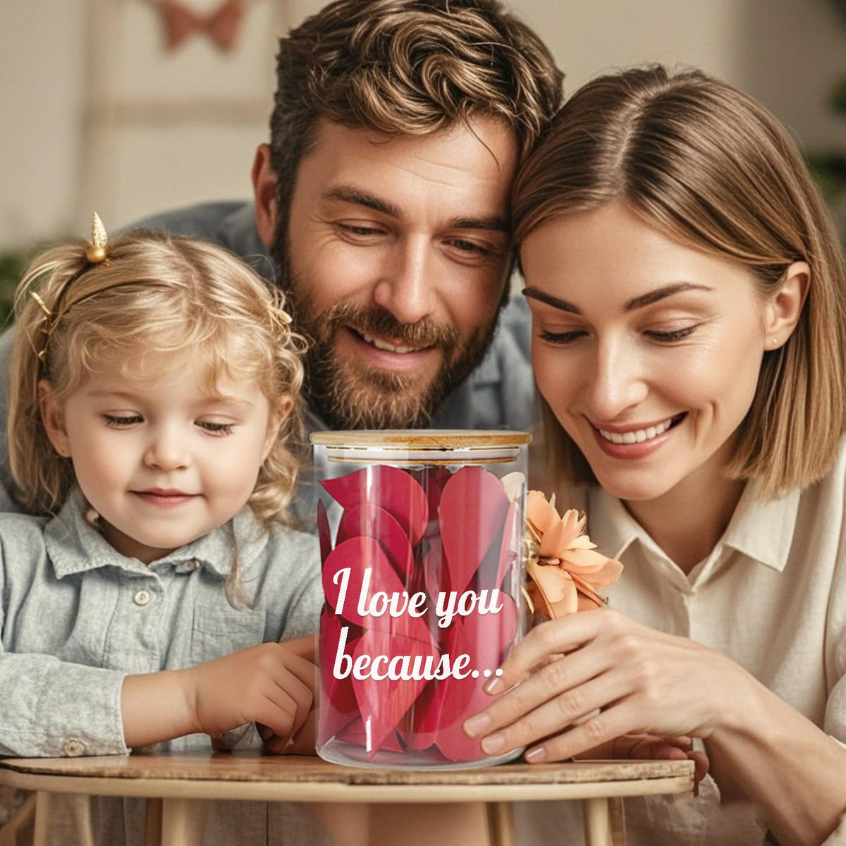 new I Love You Because Jar, Love Notes Jar with 50 Red Heart Shape Note, Gifts for Girlfriend Boyfriend Birthday, Love Message In The Bottle for Mom Dad,Newlywed Gifts for the Couple (love)