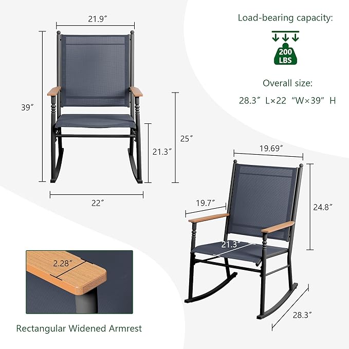 Shintenchi 2 Pcs Outdoor Rocking Chairs Set,Upgraded High Back Patio Rocking Chairs Set,Breathable Textilene Fabric Rocking Chair for Porch,Patio,Garden,Balcony,Dark Grey