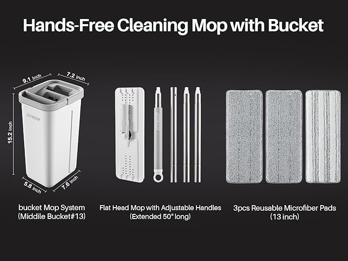 JOYMOOP Mop and Bucket with Wringer Set, Hands Free Flat Floor Mop and Bucket