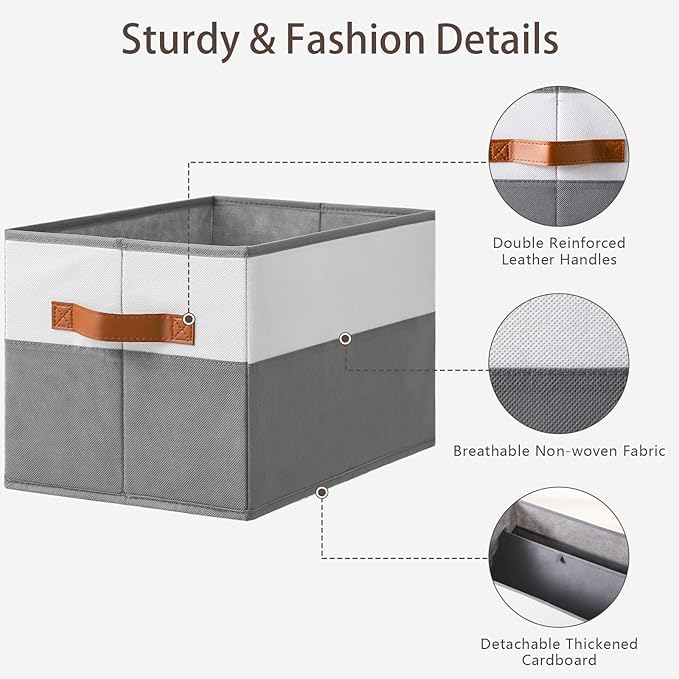 6 Pack Large Storage Bins with Handle, Collapsible Storage Basket