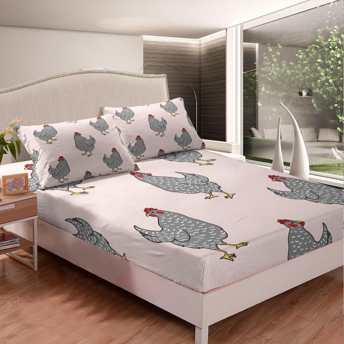 Erosebridal Rustic Chicken Sheet Set for Kids Boys Girls,Watercolor Rooster Bed Sheets Full,Farmhouse Animal Bedding Set,Country Wild Animal Fitted Sheet + Top Sheet Microfiber + 2 Pillowcases