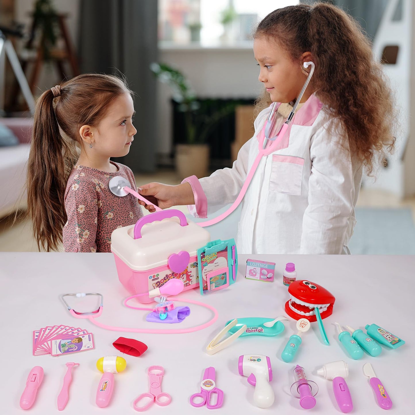 Gifts2U Kid Girl Toy Kit Pretend Play Toys Dentist Medical Role Play Educational Toy with Doctor Costume Playset for 3-6 Year Old Children