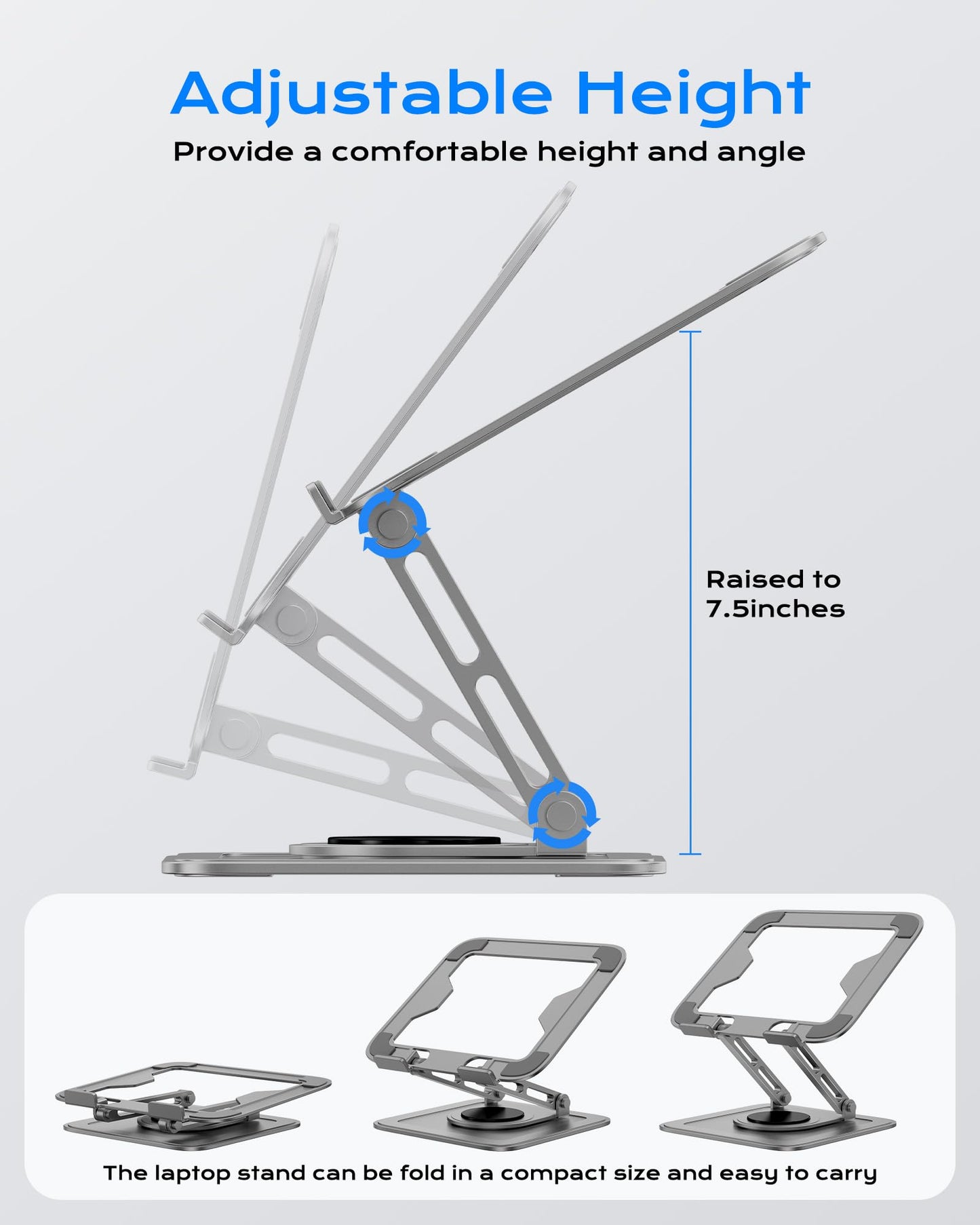 Adjustable Laptop Stand, Computer Stand with 360 Rotating Base, Ergonomic Laptop Riser Mount for Desk Foldable Protable Computer Desk Fits with MacBook Pro Air (10-16") - Black