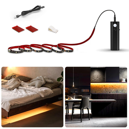 WOBANE - Motion Activated LED Strip Light, Rechargeable Magnetic Battery Box with 6.5ft LED Strip, Homelife 60 LED Sensor Bar Lights for Closet, Stair, Pantry, Countertop, Closet, Bed, Door, Warm