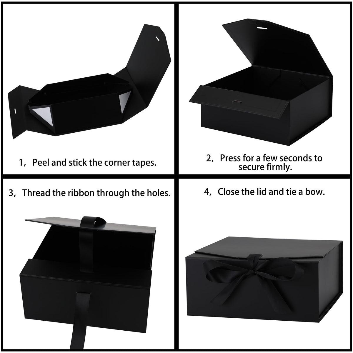 OEMVALATY 10-Pack Gift Boxes,9.5x6x3 Inch Magnetic Gift Boxes with Lids for Presents,Black with Ribbon, Bridesmaid Proposal Box for Wedding, Storage, Birthday