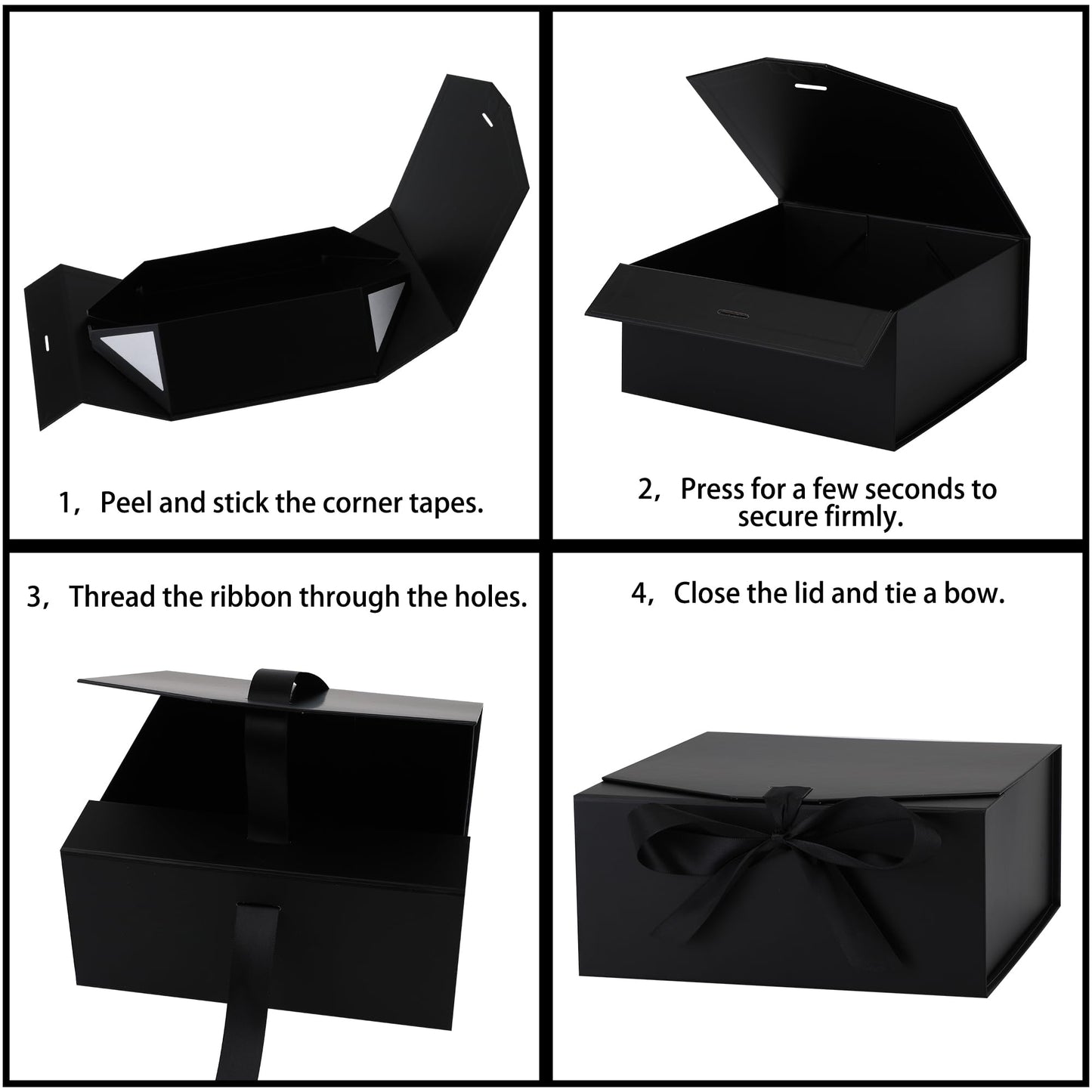 OEMVALATY 6-Pack Gift Boxes,12x8x4.5 Inch Magnetic Gift Boxes with Lids for Presents,Black with Ribbon, Bridesmaid Proposal Box for Wedding, Storage, Birthday