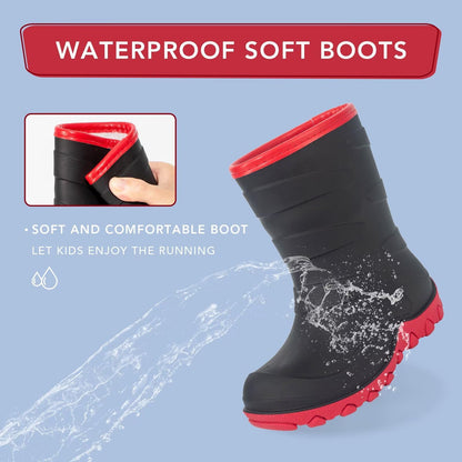 FUNCOO PLUS Kids Lined Wellies, Girls Boys Winter Warm Fleece Rain Boots Children Snow Boots Wellington Boots Size 1 UK Child