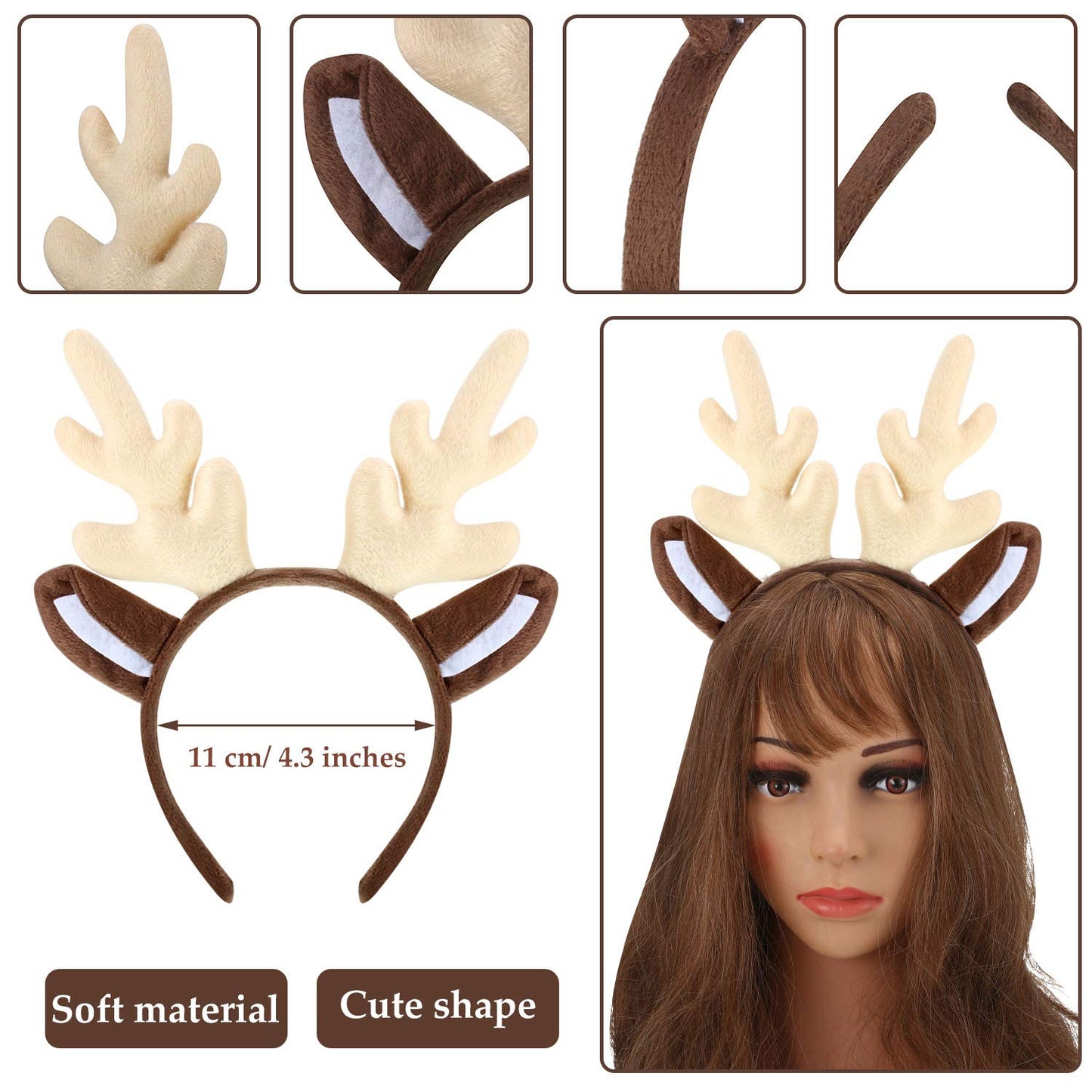 Bememo 2 Pieces Christmas Reindeer Antlers Headband Deer Antlers Headband for Women Halloween Cosplay Party