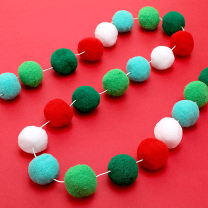 2 Pieces Christmas Felt Ball Garland Pom Pom Garlands Ball Banner for Christmas Party Festivals Decoration (Red, Dark Green, Light Green, White)