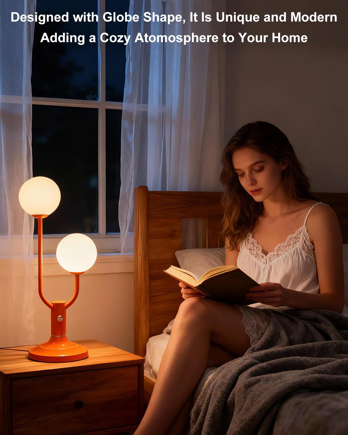 Lightdot Globe Table Lamp for Bedroom Mid Century Modern Orange Small Desk Lamp Dimmable 3000K Warmwhite Nightstands Bedside Lamp for Living Room Home Office(G9 Bulbs Included)