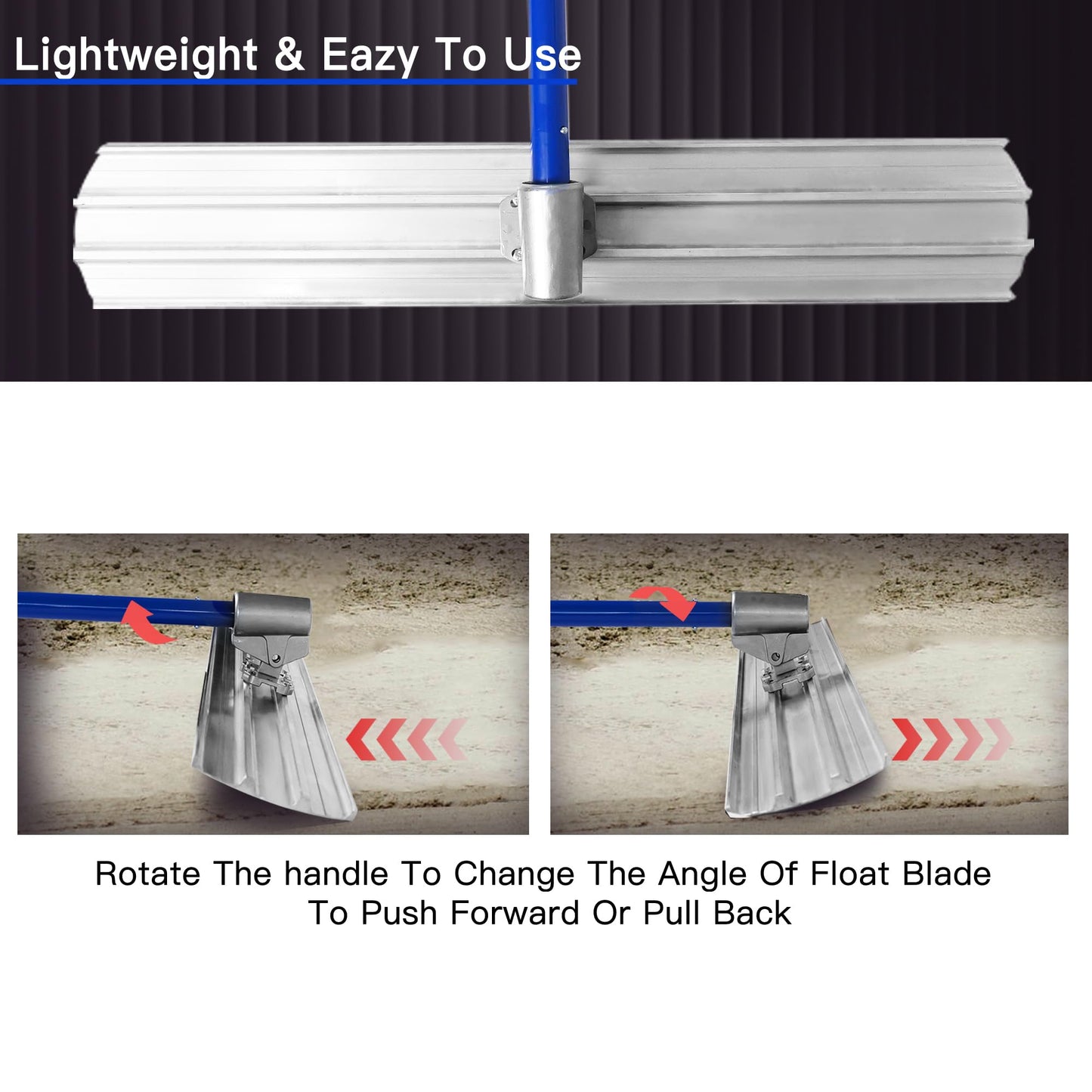 Bull Float Aluminum Magnesium Alloy Concrete Float 48"x8" Round End Board Kit trowel Tool Cement Tools Float Bracket Concrete Finishing Tools With 48" Handle x4 VOYAR