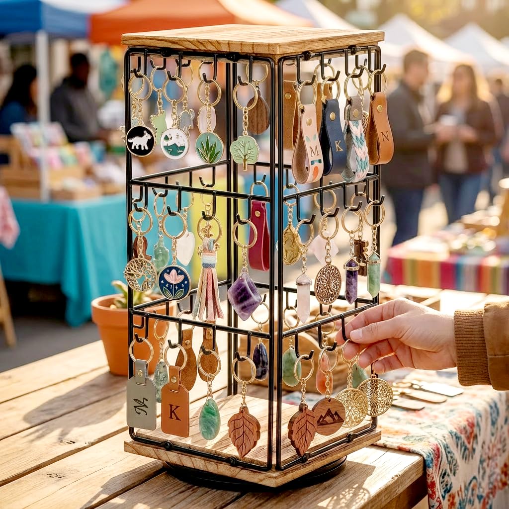 PrismHaze Rotating Earring Display Stands, 48 Hooks Earring Display for Vendors, Jewelry Display Earring Holder Organizer Earring Display Stands for Selling