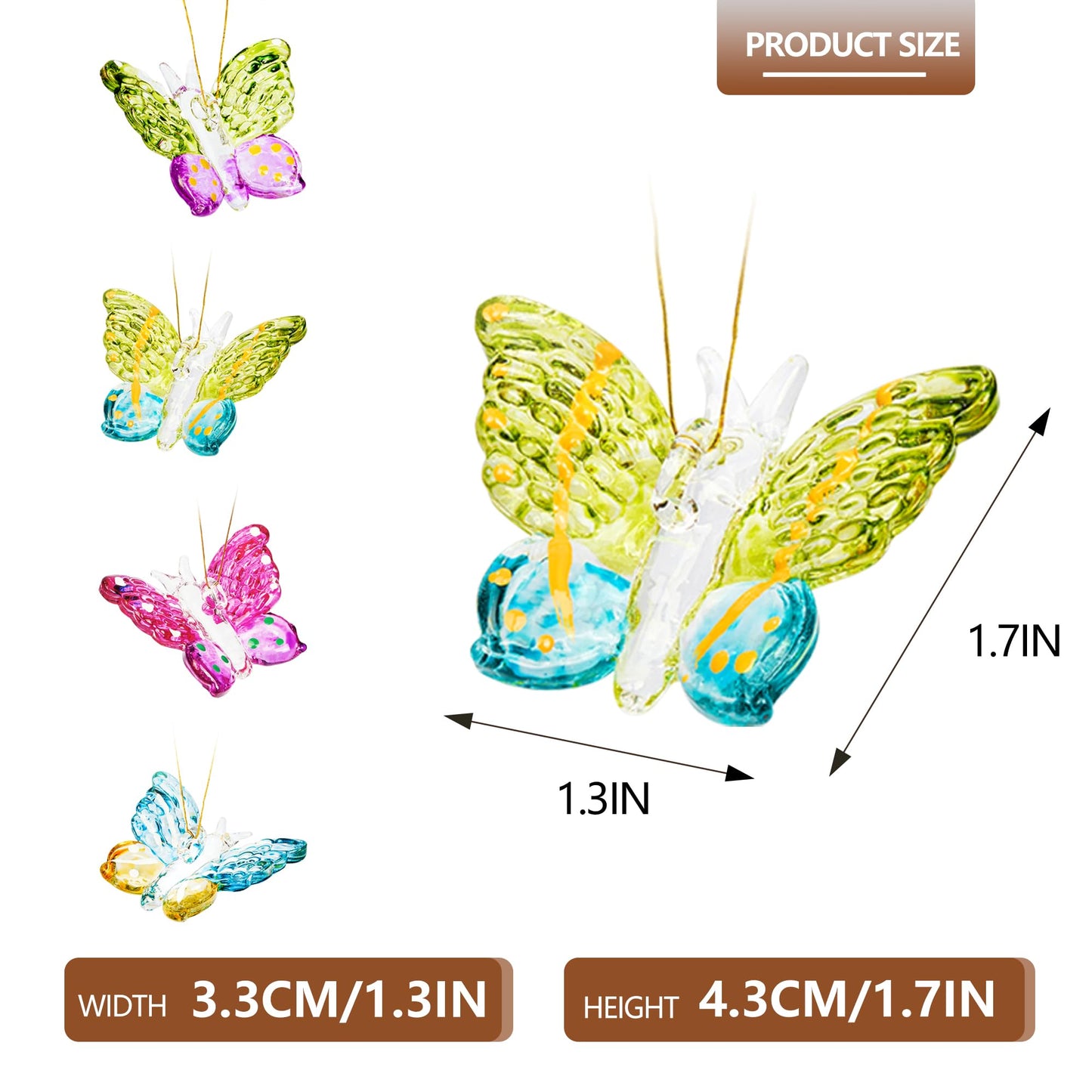 Set of 4 Crystal Butterfly Ornaments 1.7in Hanging Glass Butterflies Collectible Decoration for Home Window Patio Tree