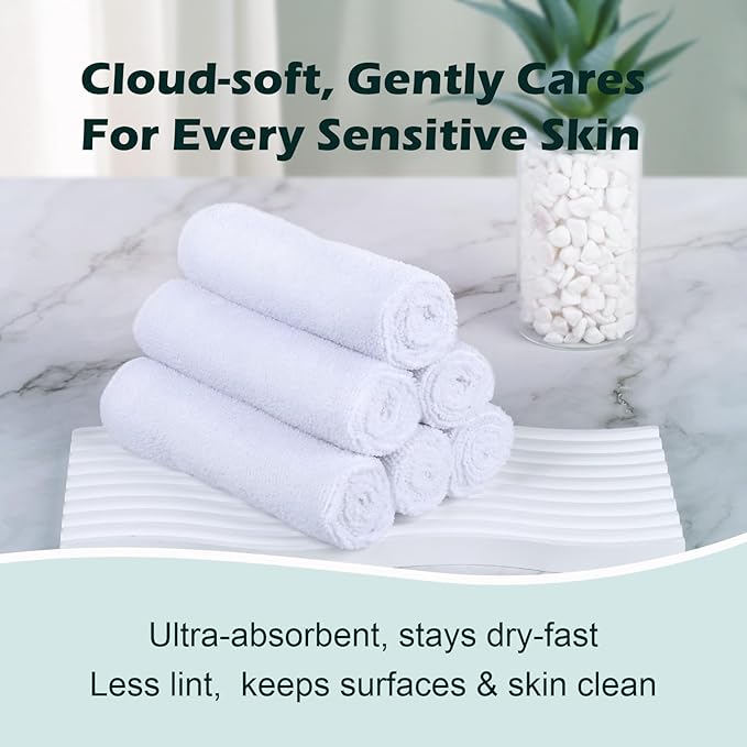 White Washcloths 100 Pack, Highly Absorbent & Quick Drying Face Towels